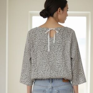 Talbots Gray Animal Print Ribbon Tie Back Top